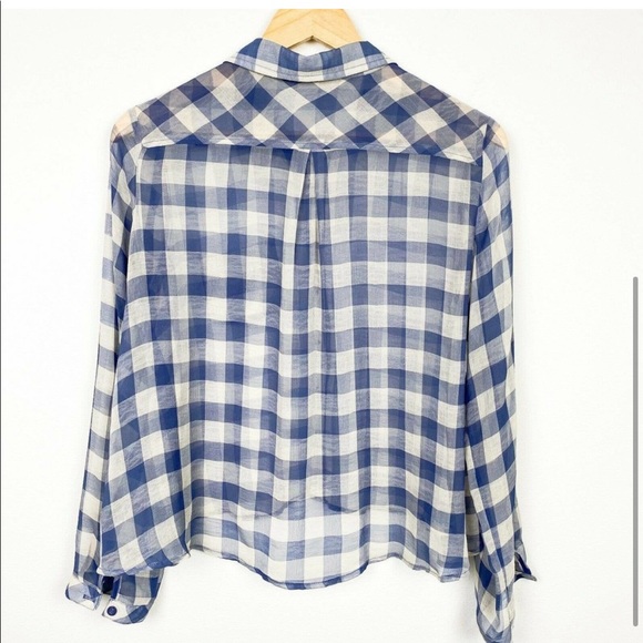 Free People Gingham Blue & White Sheer Top Small - Picture 3 of 3